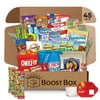 BOOST BOX (45 Count) Premium Snack Boxes, Care Packages & Gifts Baskets Variety Pack Mix Gift Sampler Chips Cookies Candy Treats Office Staff Military Adults Kids College Students Birthday Re