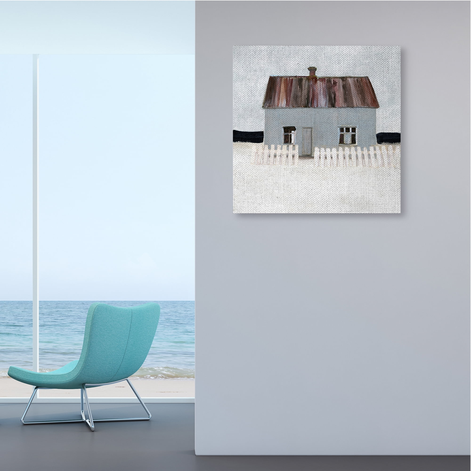 Stupell Industries Rustic Winter Beach House Coastal Landscape Nature Painting Gallery Wrapped Canvas Art Print Wall Art, 36 x 36