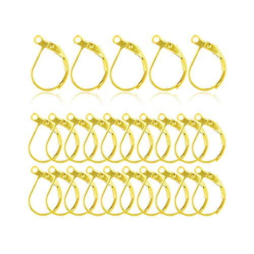 Mandala Crafts Earring Clasps - Leverback Earring Hooks - Earring Lever Back with Open Loop French Wire Earring Backs Finding for Earrings Jewelry Making Gold 10 X 15mm