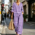 thumbnail image 4 of Enjoytime Plaid Two Piece Sets for Women V Neck Ruffle 3/4 Sleeve Shorts Matching Set Summer Casual Travel Vacation Outfits, 4 of 7