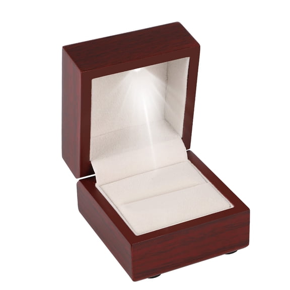 LED Lighted Wooden Ring Box Compact and Secure, for Engagement Rings and Jewelry Storage