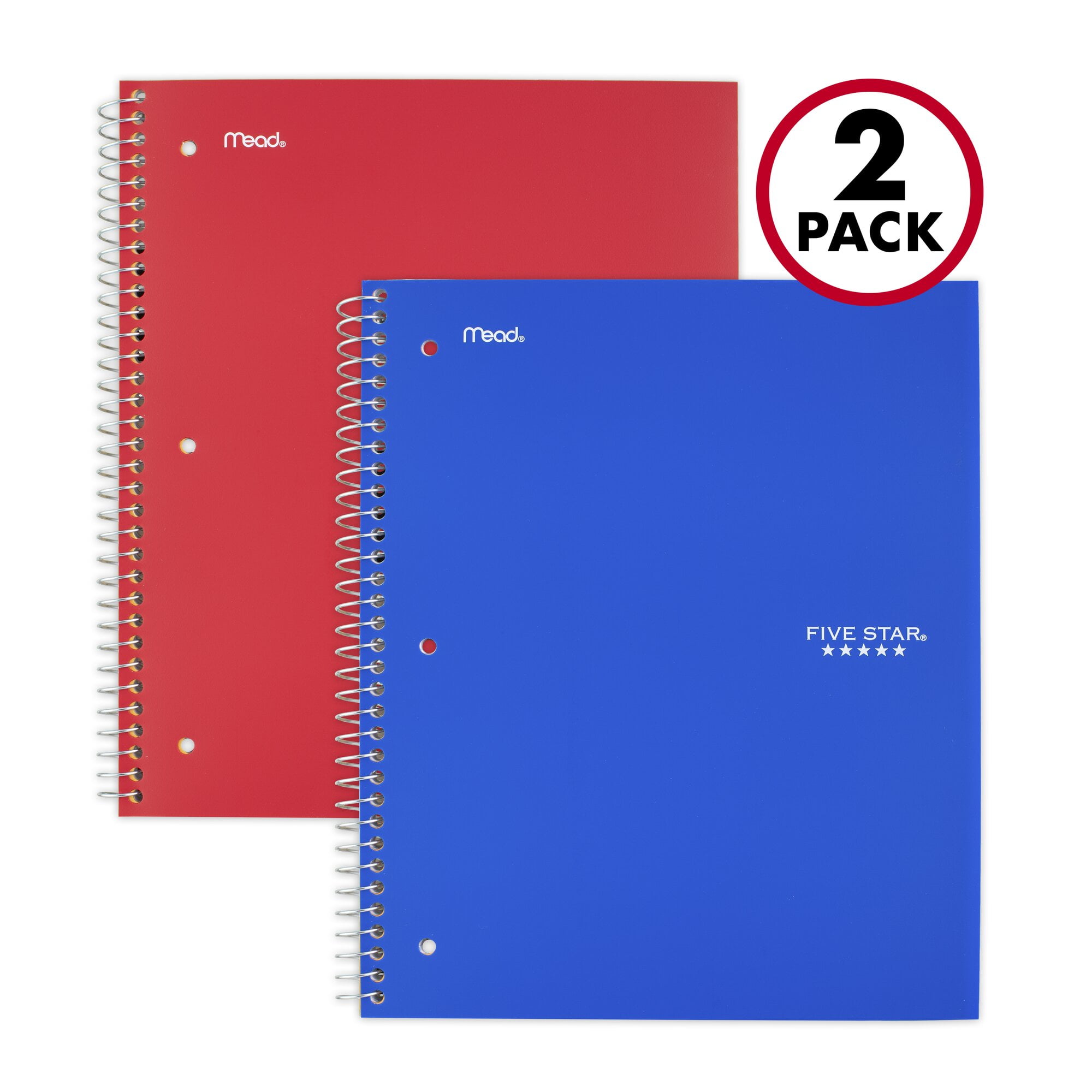 Five Star Wirebound Notebook, 5 Subject, College Ruled, 11' x 8 1/2', Assorted Colors, 2 Pack