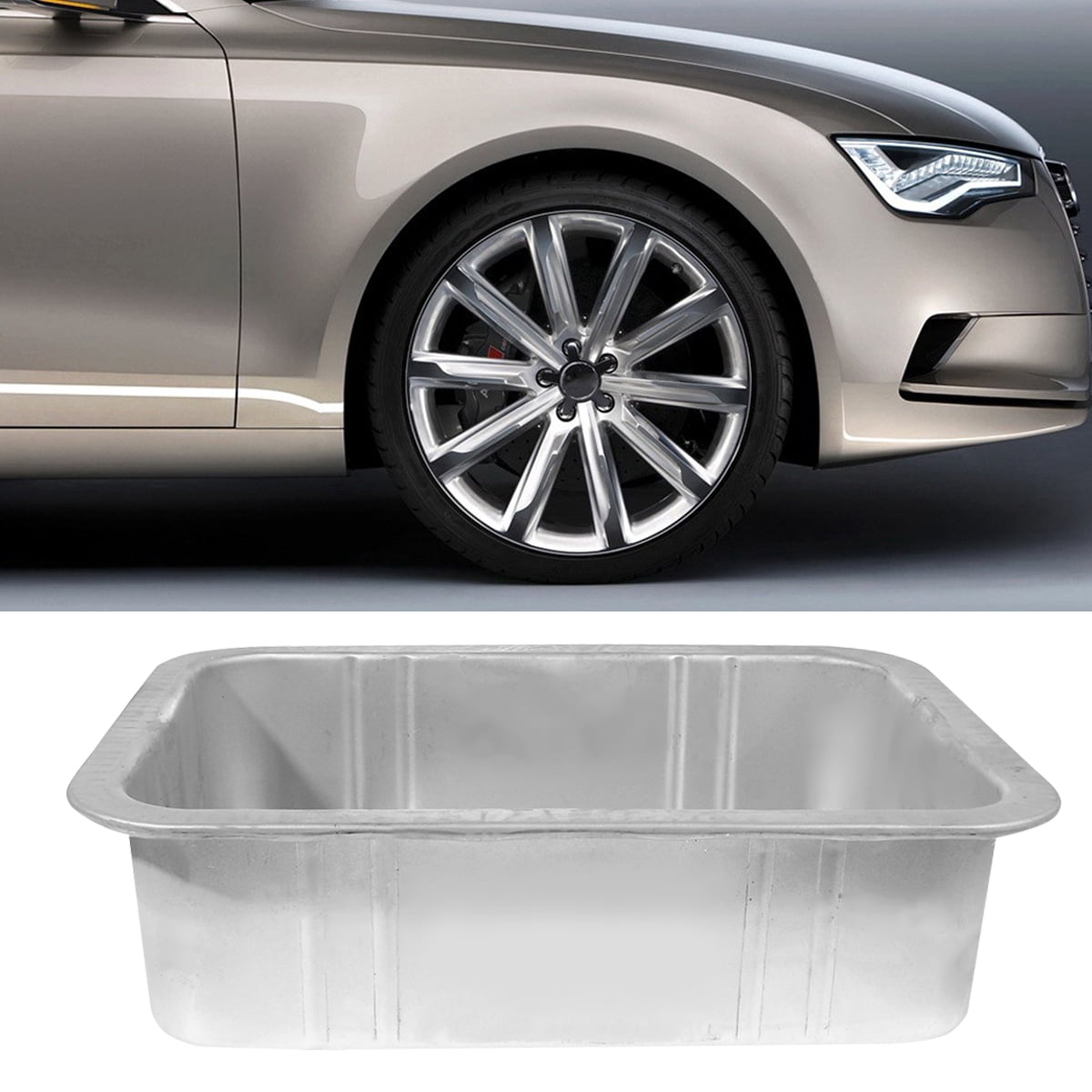 5L Steel Oil Drain Pan Waste Engine Oil Collector Tank Oil Drip Tray Fuel Fluid Tool for Repair Car (Silver)