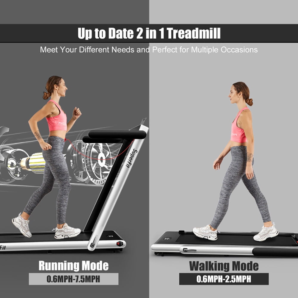 Yardi Yard 2.25HP 2 in 1 Folding Treadmill with APP Speaker Remote Control-Silver, Treadmill for Walking & Running