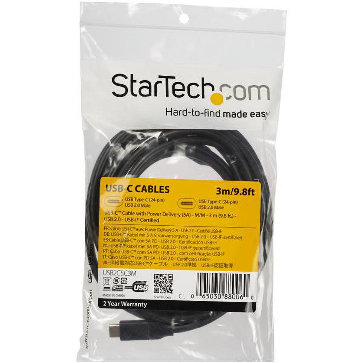 Startech.com C To C Cable - 10 Ft / 3m - Type-if Certified - 5a Pd - 2.0 - Type C Cable - C Fast Cable (usb2c5c3m) - Cable - Type-c (m) To Type-c (m) - Thunderbolt 3 / 2.0 -