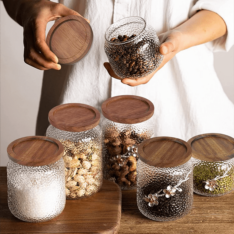Glass jars with wooden lids, H: 9 cm, Dia. 8 cm, 12 pc/ 1 pack