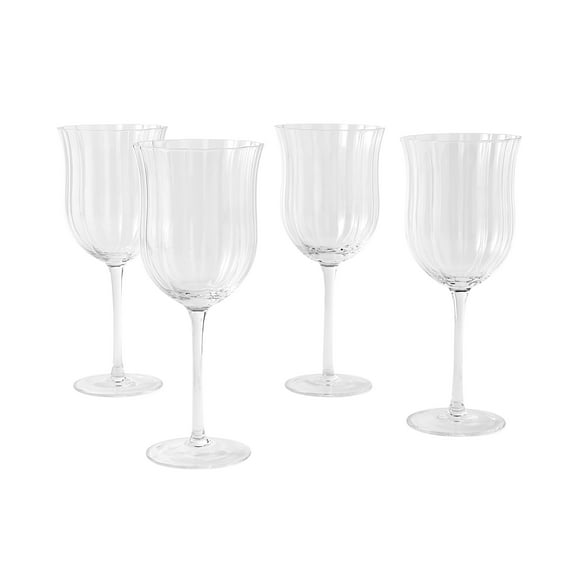 The Pioneer Woman Colette 15-Ounce Scalloped Red Wine Glasses, Clear, Set of 4