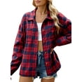 thumbnail image 3 of Womens Button Down Flannel Shirts Long Sleeve Plaid Shackets Business Casual Blouse Top Red M, 3 of 9