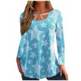 thumbnail image 2 of ICHUANYI Liquidación Moda Mujer Cuello Redondo Manga Larga Estampado Casual Hueco Camisa Blusa ICHUANYI WER202308233625, 2 of 8