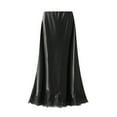 thumbnail image 4 of Women Silk Satin Half Slip Long Skirts Lace Patchwork Elastic Waist Long Skirt Elegant Silky Flowy A Line Midi Skirts, 4 of 4