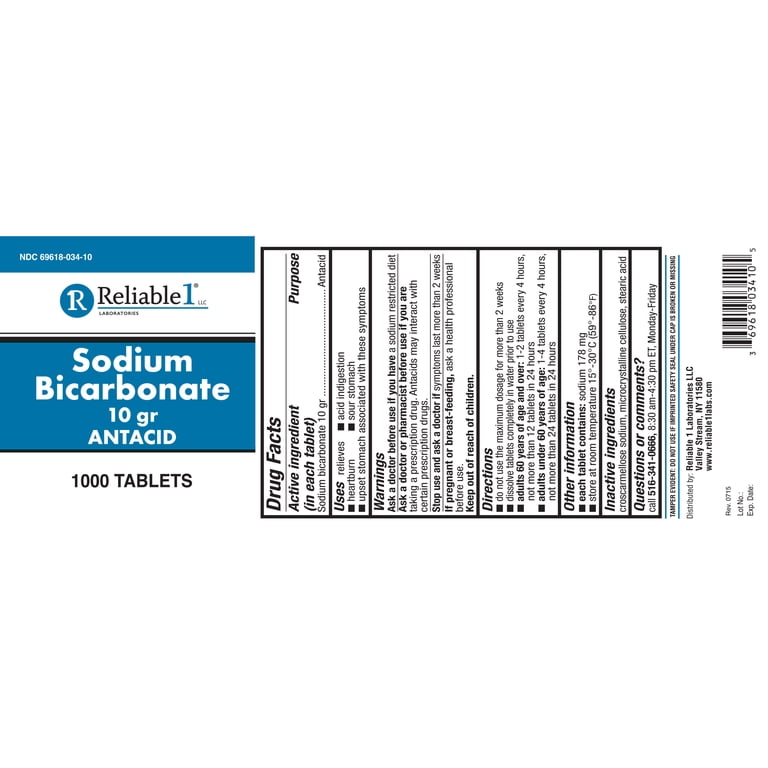 Sodium Bicarbonate, 10 gr (650 mg) 1000 Tablets by Rugby Sodium Bicarbonate, 10 gr (650 mg) 1000 Tablets by Rugby