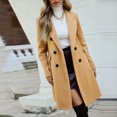 thumbnail image 2 of Stichou Womens Long Double Breasted Coats Lapel Collar Pea Coat Winter Slim Fit Jackets Trench Coat Outwear Khaki M, 2 of 7
