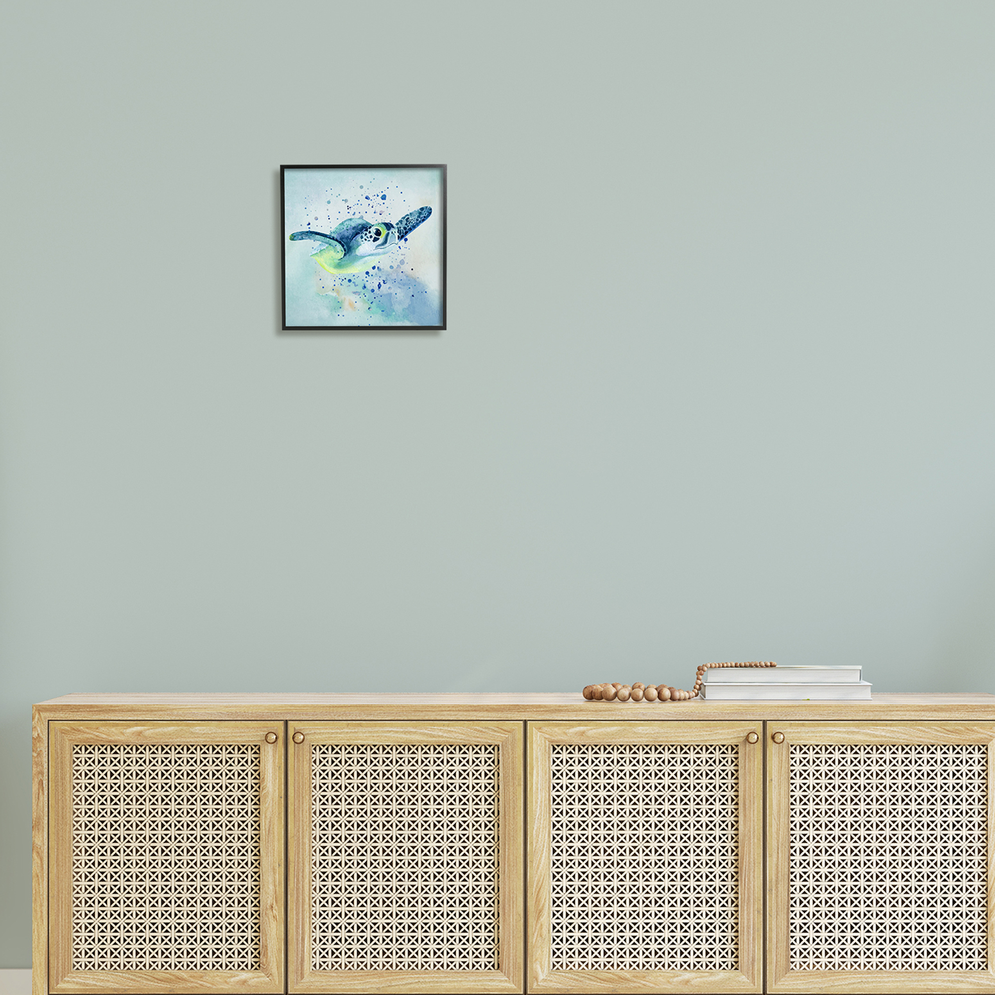 Stupell Sea Turtle Underwater Bubbles Splash Landscape Painting Black Framed Art Print Wall Art