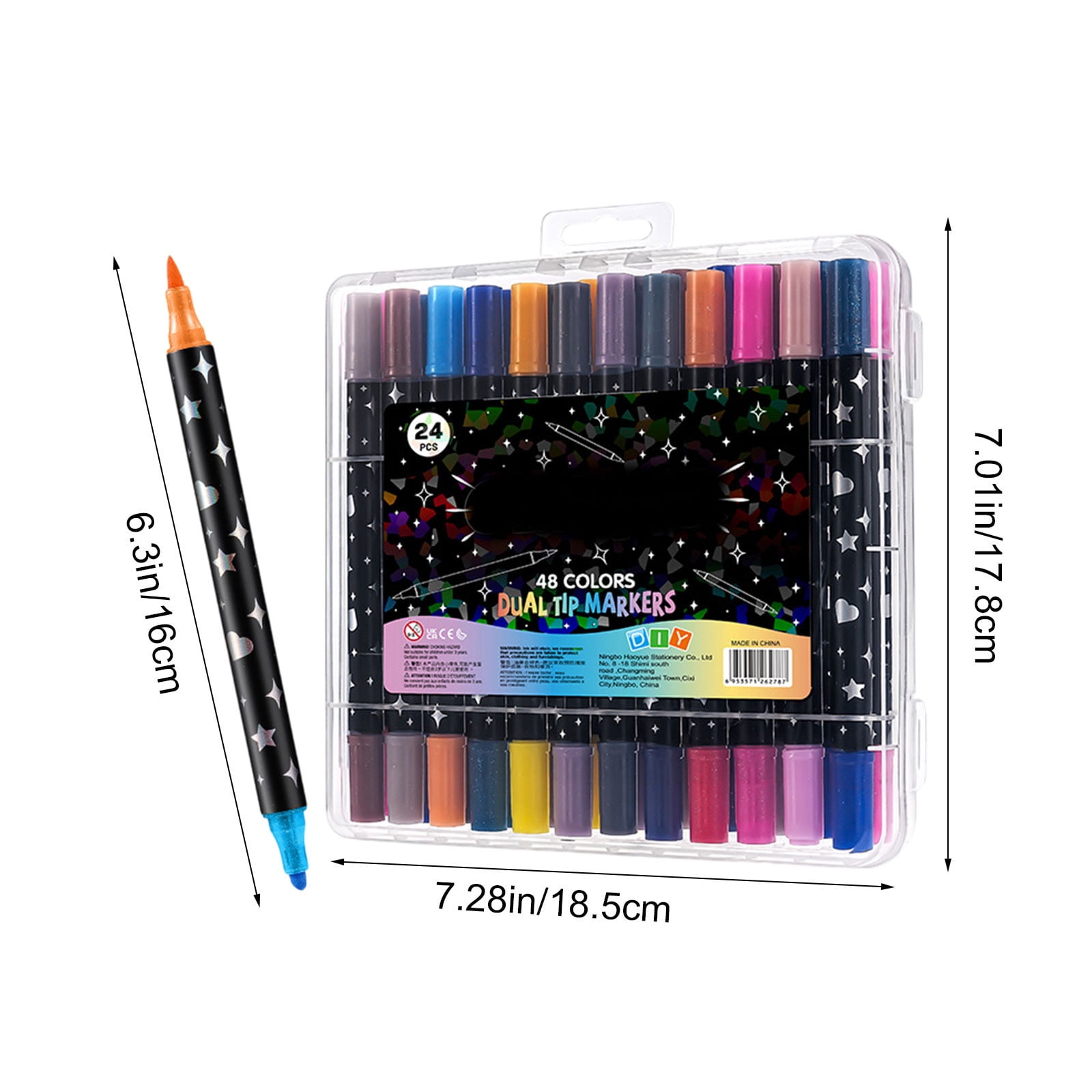Tarmeek Dual-Tip Glitter Markers Marker Pens 24-Pack 48 Colors, Highlighters Pearlescent Metallic Pens, Fluorescent Pens for Journaling Drawing Card Making, Art Supplies for Office Notes Drawing
