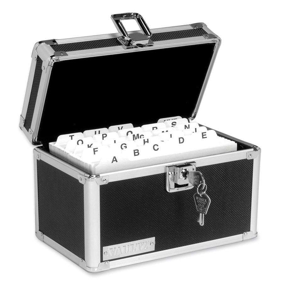 VZ03974 Holds 450 4x6 Cards Vaultz Locking Index Card File with Flip Top Black and White Leopard 