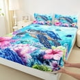 thumbnail image 3 of jejeloiu Funny Turtle Bed Sheets,Watercolor Flower Floral King Sheets,Ocean Coral Sheet Set,Microfiber Room Decor,4pcs, 3 of 7