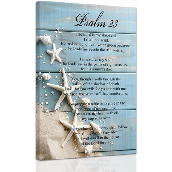 ZHONGYUTONG Christian Canvas Wall Art Psalm 23 Pictures Coastal Beach Wall Decor Scripture Bible Verses Prints Inspirational Poster for Home Framed (12.00" x 18.00")