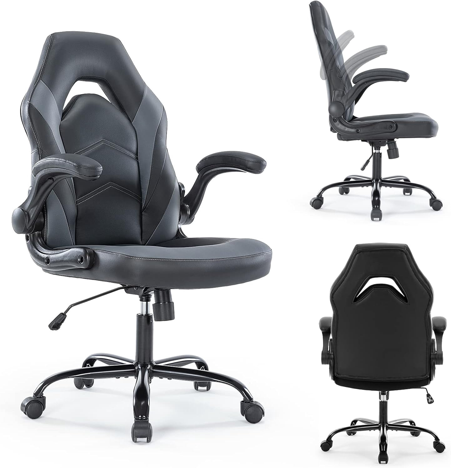 CONCETTA Gaming Desk Chair, Ergonomic PU Leather Office Task Chairs for Adults, Height Adjustable for Home Office Study Room Student,Gray
