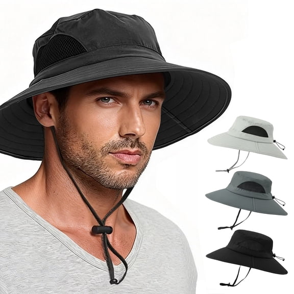 Waterproof Sun UPF 50 Bucket Hat for Men Women, IC ICLOVER UV Protection Packable Brimmed Boonie for Fishing Hiking Outdoor Cap - Black