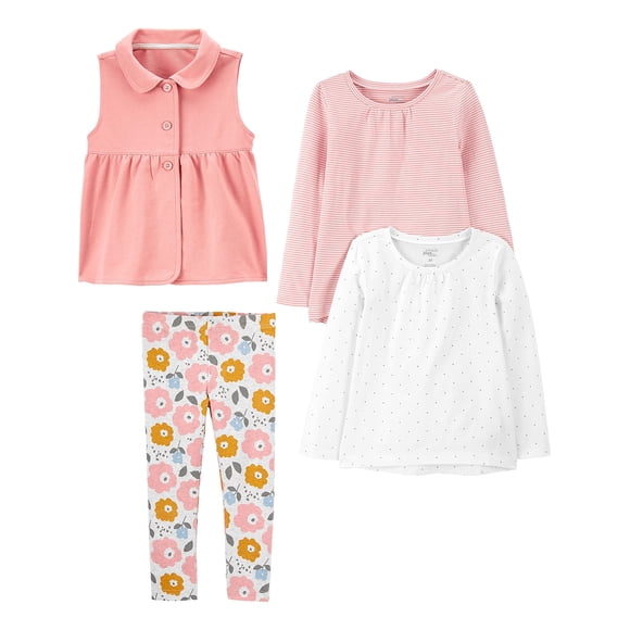 Conjunto para niñas de 4 piezas Simple Joys con estampado floral rosa, talla 2T
