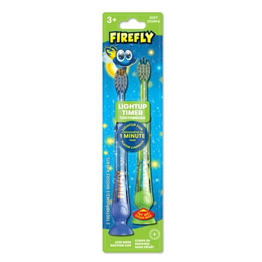 Firefly Light Up Timer Kids Toothbrush, Premium Soft Bristles, Blue and Green, 2 Count