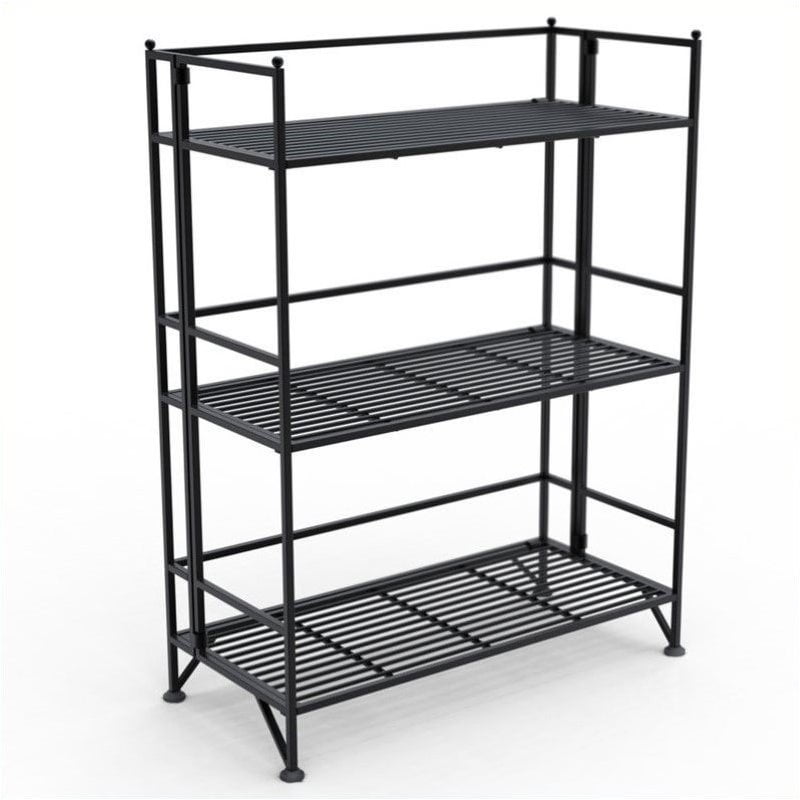 Pemberly Row Transitional Metal 3 Tier Folding Shelf Unit in Black