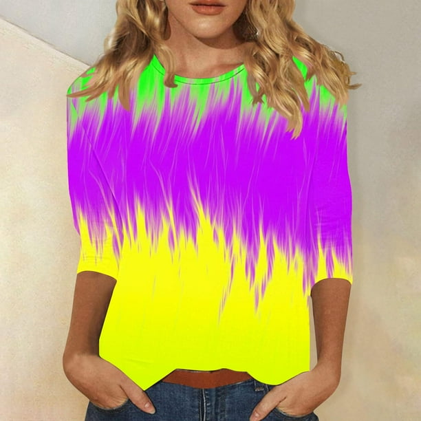 RKSTN Mardi Gras 3/4 Sleeve T Shirts for Women Top Oversized Crewneck Carnival Mask Print 3/4 Length Sleeve Shirt Womens Casual Round Neck Mask Tuesday Carnival Party Three Quarter Sleeve Tee Shirt