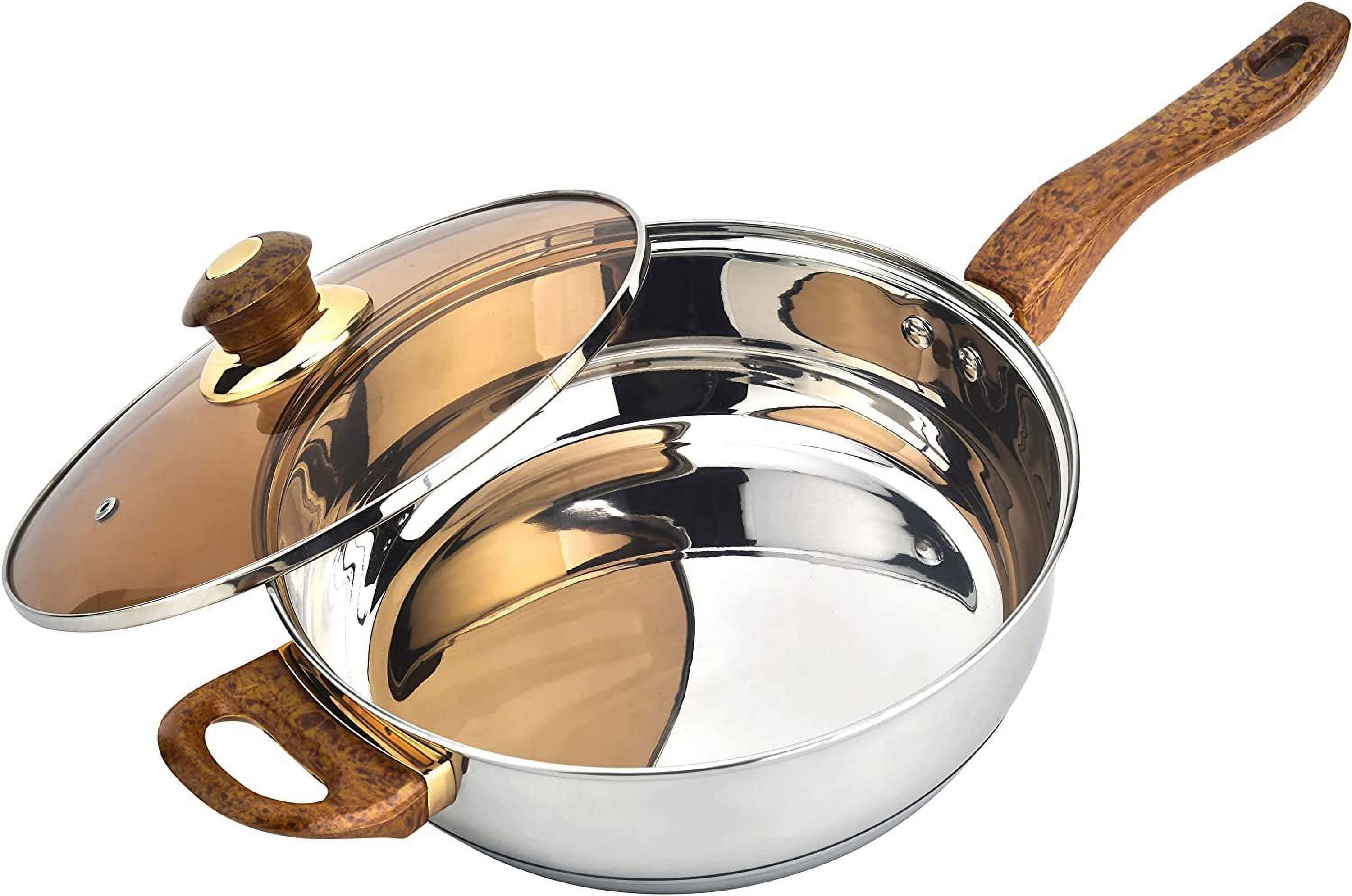 J&V Textiles 7-Piece Stainless Steel Cookware Pots and Pans Set with Wooden Handles, Silver