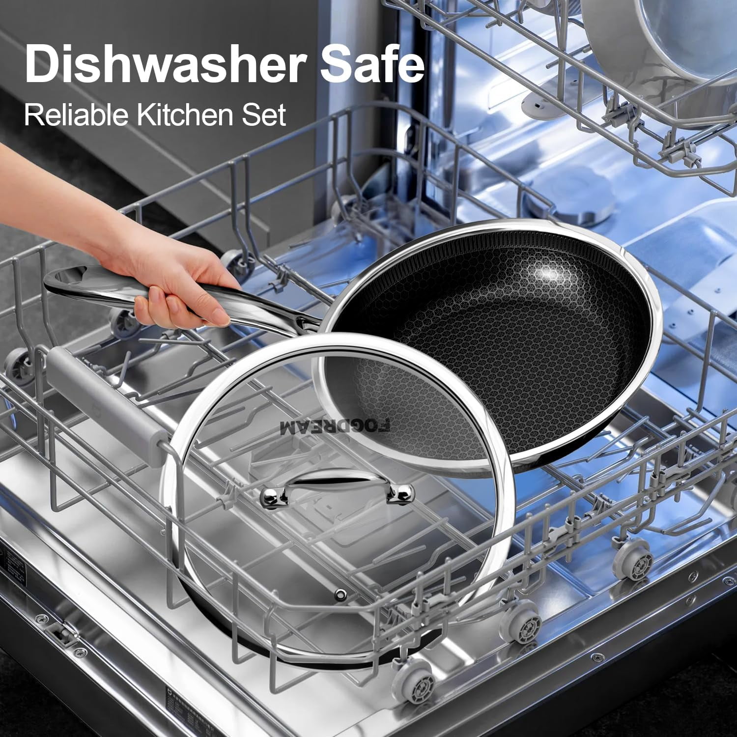 Non Stick Frying Pans, 10 Inch Stainless Steel Skillet with Tempered Glass Lid Tri-Ply Stainless Steel for All Cooktops, Dishwasher & Oven-Safe Cooking Pan, Stay-Cool Handle, Silver