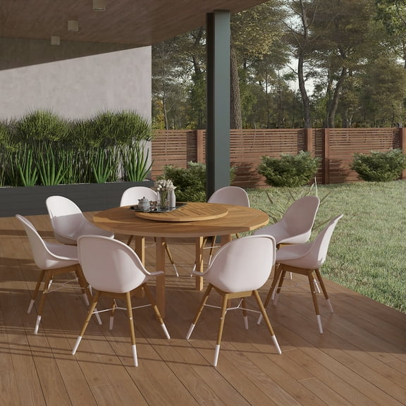 Amazonia Mumbai 9 Pieces Lazy Susan Teak Finish Round Patio Dining Set, Seating Capacity: 8