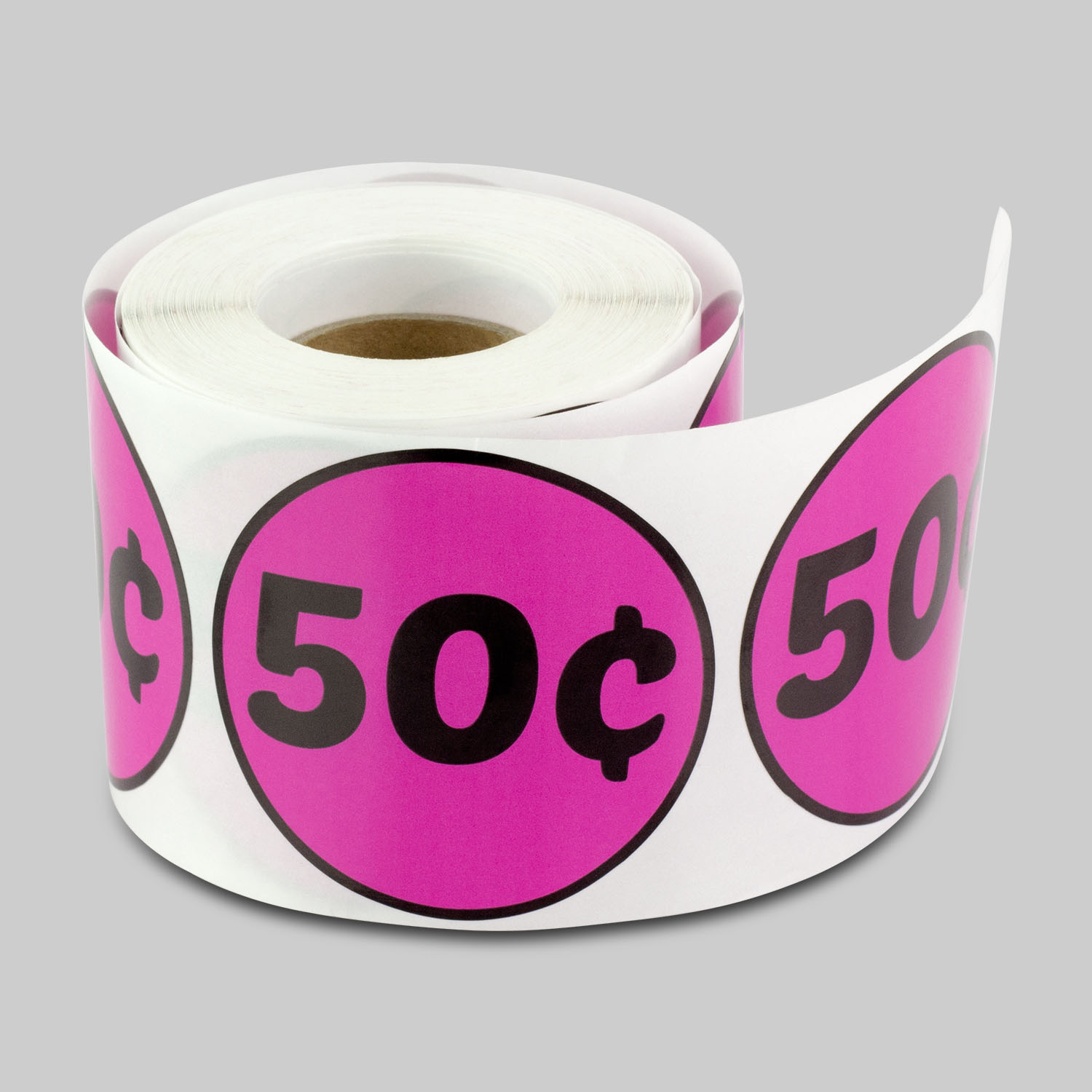 Round 50 Cent Stickers (2 inch, 300 Stickers per Roll, Dark Pink, 10 Rolls)  for Retail, Garage Sale or Yard Sales 