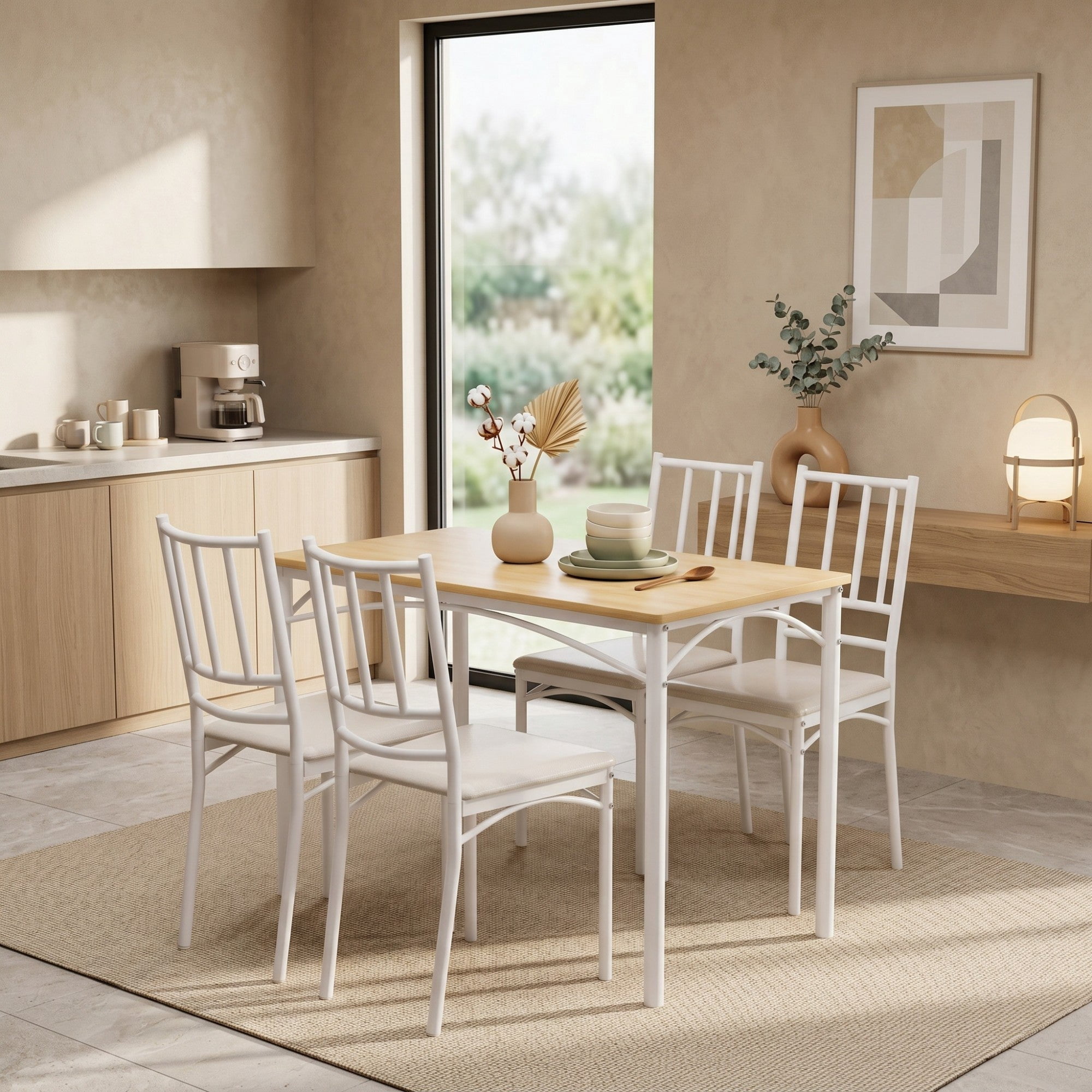 Sailvan Dining Table Set, 43.3″L x23.6″W x30.1″H, Bar Table with 4 Benches
