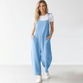 thumbnail image 3 of Women's Denim Overalls, Solid Color Casual Jumpsuit With Pocket & Drawstring, Loose Bib Pants For Farmhouse Style Sky Blue XL, 3 of 5