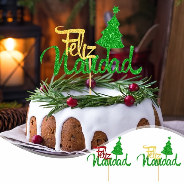 Adorno de pastel de Navidad con purpurina - Decoración para el árbol de Navidad feliz para postres, suministros para fiestas rojo y verde de 6,3x3,9 pulgadas