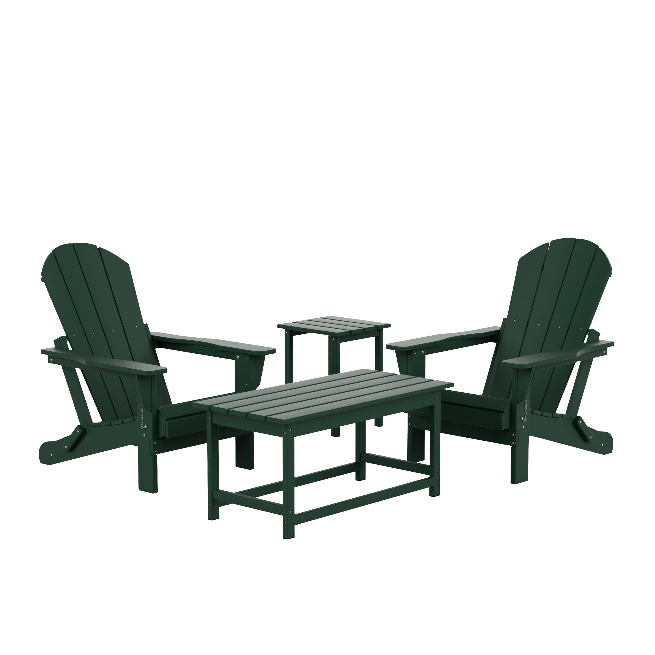 WestinTrends Malibu 4-Pieces Outdoor Patio Furniture Set, All Weather Outdoor Seating Plastic Adirondack Chair Set of 2 with Coffee Table and Side Table, Dark Green