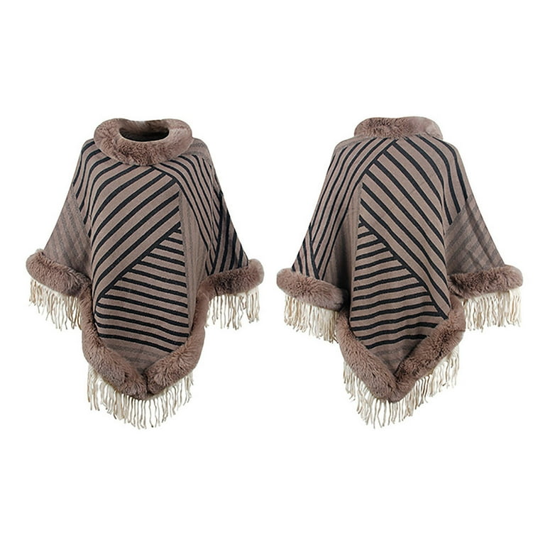 RYDCOT Poncho Sweater Women Knitted Wrap Shawl with Fringes Faux