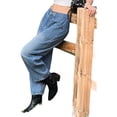 thumbnail image 4 of High Waisted Wide Leg Vintage Denim Pants Women Baggy Barrel Horseshoe Jeans, 4 of 6