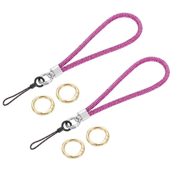 2Pcs Bling Wristlet Lanyards, 5.3" Rhinestone Keychain Strap, Rose Red