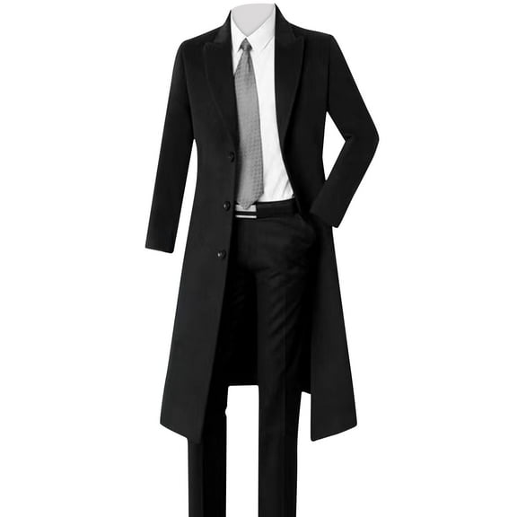 WMTBSRSW Mens Long Trench Coat Classic Solid Notched Collar Single Breasted Peacoat Slim Fit Wool Blend Overcoat Fall Winter Casual Cardigan Jackets