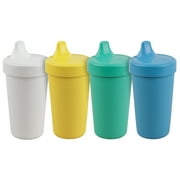RE-PLAY 4pk No-Spill Sippy Cups | Made in USA | Made from Recycled Milk Jugs | Surf+ (Yellow, Aqua, Sky Blue, White)
