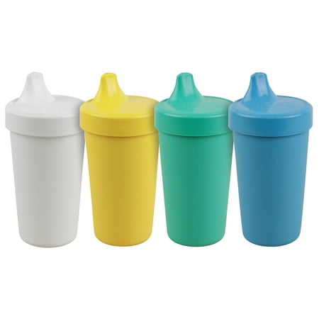 RE-PLAY 4pk No-Spill Sippy Cups | Made in USA | Made from Recycled Milk Jugs | Surf+ (Yellow, Aqua, Sky Blue, White)