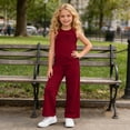 thumbnail image 6 of WQNVRNR Girls 2 Piece Outfits- Sleeveless Tank Top Wide Leg Pants Fashion Cute Casual Loose Matching Lounge Set with Pockets Wine Size 4, 6 of 9