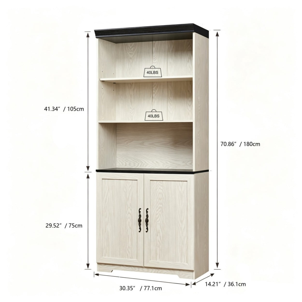 70.86" Tall Storage Cabinet, 5 Tier Cube Display Bookshelf with Barn Doors, Adjustable Shelves, Freestanding Kitchen Pantry Cabinet, Farmhouse Bookcase for Living Room Bedroom, White