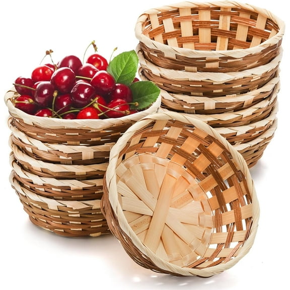 6.7x2.4In Small Bamboo Woven Baskets,12Pcs Durable Woven Bread Baskets for Kitchen,Tabletop Vegetables Serving Containers for Outdoor,Gifts