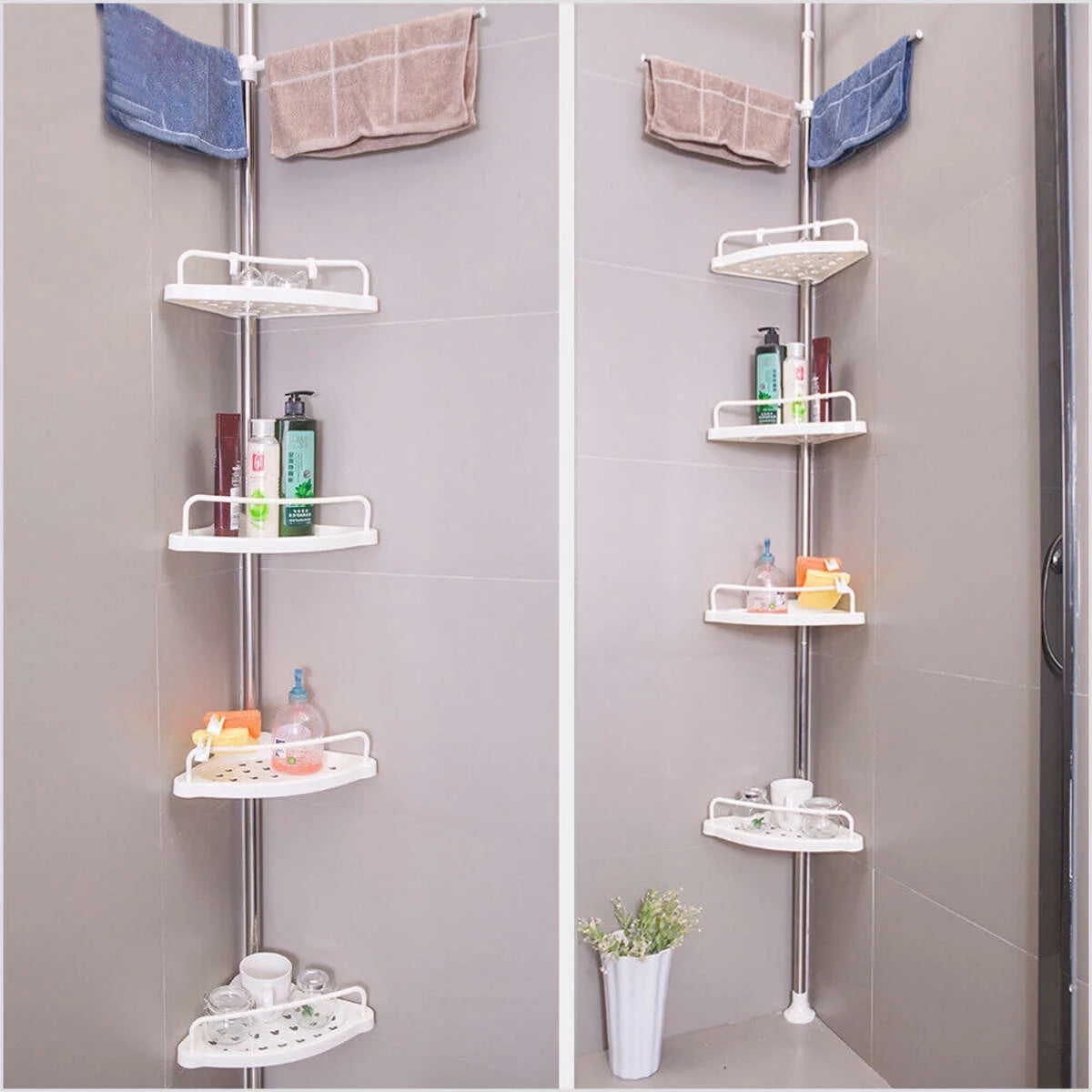 4 Layers Bathroom Corner Bath Tension Tub Shower Storage Rack Shelf Organizer