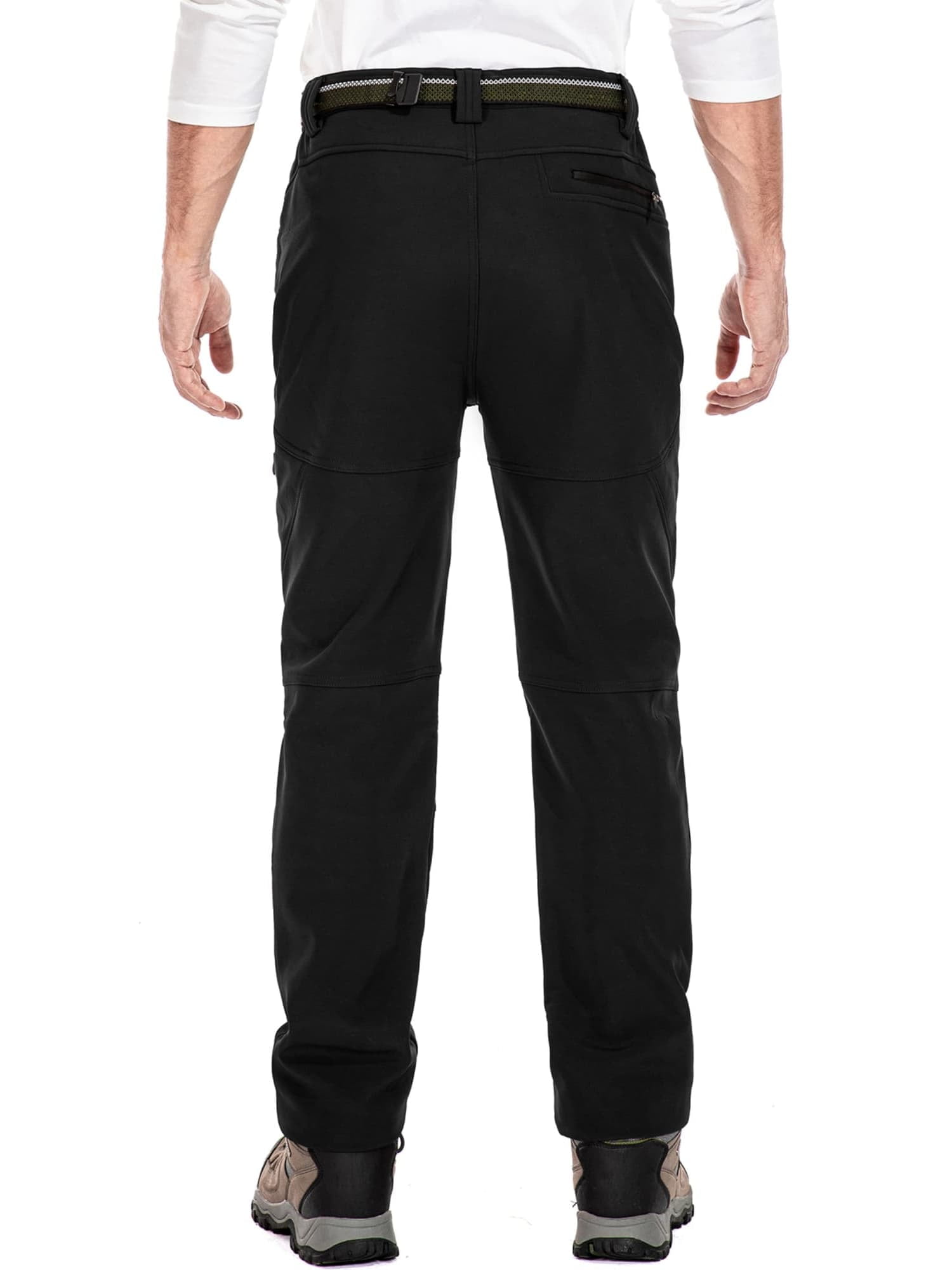 FEN AI Ski Snow Pants Men Fleece Lined Cargo Pant for Hiking Outdoor Insulated Winter Warm Softshell Trousers Black