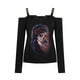 thumbnail image 4 of Blusa HUOGUO sexy de metal sin tirantes con estampado de calaveras con cuello en V para mujer, 4 of 5