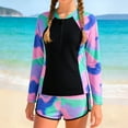 thumbnail image 2 of Teen Swimsuits for Girls 11-14 Girls Long Sleeve Swimsuit Two Piece Rash Guard Dress with Swim Shorts Front Zip for Kids Tween Teens UPF 50+, 2 of 9