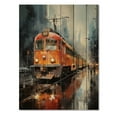 thumbnail image 3 of Designart "Journey on an Orange Train I" Modern Print on Natural Pine Wood, 3 of 5