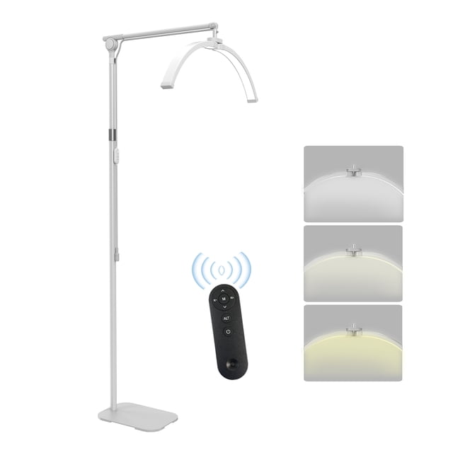 Graflsoa Adjustable 25W-35W LED Floor Lamp with 3000K-6000K Color Temperature, Dimmable Brightness, 360° Rotation, Foldable Design, Metal Stand, Phone Holder, and Remote Control for Vlogging and Live